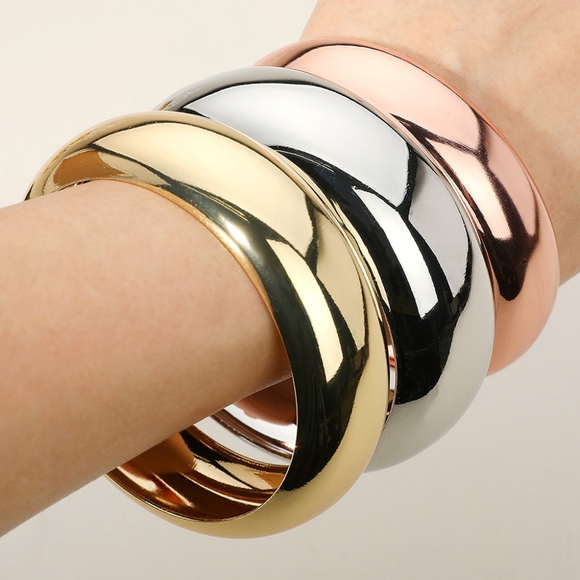 Gold Silver 3 Piece Stack Metal Bangle Bracelets Set Two Tone Mixed Layered - Picture 1 of 6